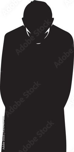 Man bowing head vector silhouette illustration, gesture of respect or sorrow line art