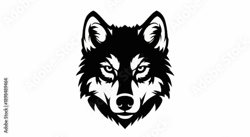 Stylized Black and White Wolf Head Illustration.