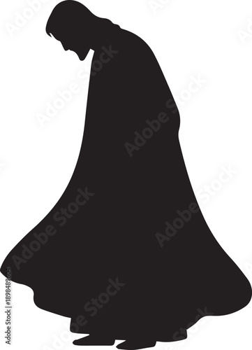 Mourning silhouette vector illustration, figure with head down