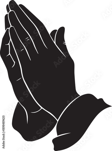 Praying hands black silhouette vector illustration isolated on transparent checkered background