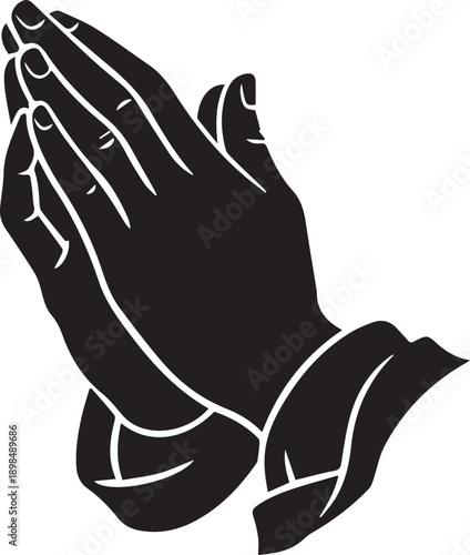 Praying hands vector silhouette illustration, spiritual gesture line art graphic design
