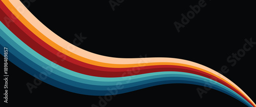 Abstract colorful 70s background vector. Vintage retro style wallpaper with lines, rainbow wavy stripes. 1970 color illustration design suitable for poster, banner, decorative, wall art.