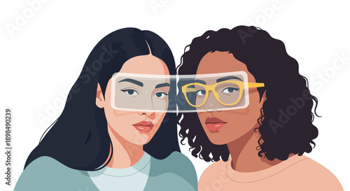 Multicultural Women in Modern Smart Glasses: Concept of Augmented Reality, Future Tech, and Diversity Collaboration