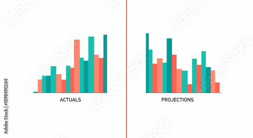 Actuals vs Projections Bar Chart Data Comparison Infographic. Financial Planning, Business Metrics, and Performance Analysis Vector.
