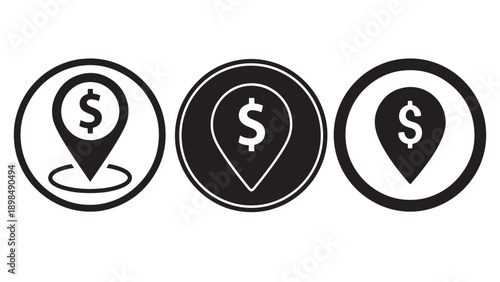 Dollar Pin Inside Circular Badge Representing Location Of Funds, Branch Locator And Money Mapping