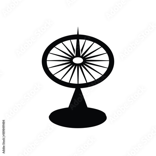 Sundial silhouette, ancient timekeeping and historical concept on white