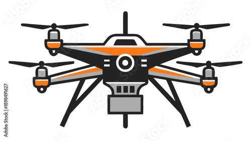 Aerial view drone equipped with a mounted camera and obstacle avoidance sensors isolated on white background, Vector