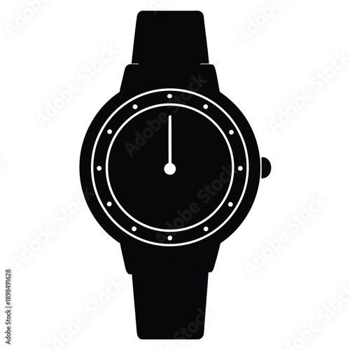Wrist watch silhouette, personal timekeeping and accessory on white