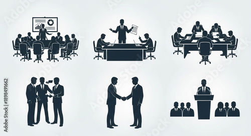 Business meeting and handshake silhouettes.