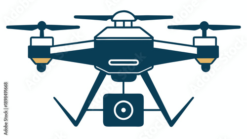 Advanced drone equipped with a mounted camera for aerial surveillance and data collection isolated on white background, Vector