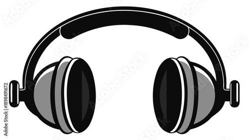 Classic over-ear headphones with padded ear cushions and adjustable headband isolated on white background, Vector