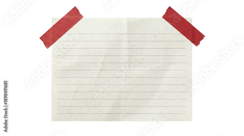 Konstfotografi Blank ruled paper sheet secured with red tape, stationery mockup isolated on tra