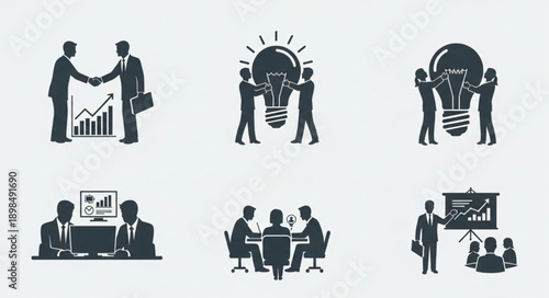 Business meeting and idea generation icons.