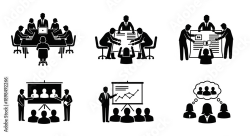 Business meeting and presentation icons set.