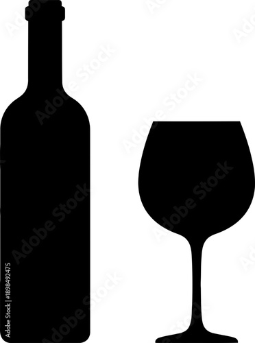 Wine bottle and glass silhouette vector illustration for bar menu, restaurant, drink, alcohol icon and symbol