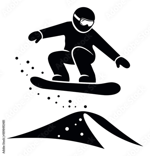 Graphic illustration of a snowboarder depicting an airborne jump for winter sports