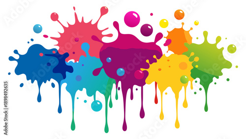 Vibrant splashes of color creating a dynamic and joyful abstract paint pattern isolated on white background, Vector