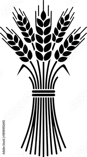 Stylized sheaf of wheat in a black silhouette, agricultural and harvest concept. Farm and organic food symbol vector illustration