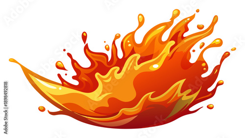 A vibrant digital illustration of a fiery explosion in bright orange and yellow hues isolated on white background, Vector