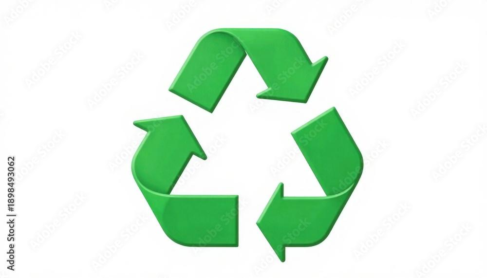 Fototapeta premium Green recycling symbol 3D render isolated on white background