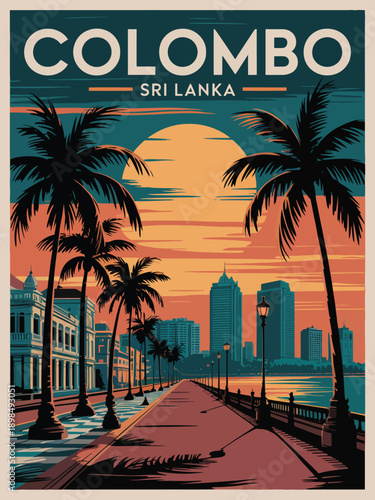 Colombo poster, large white text with Sri Lanka subtitle city name typography design