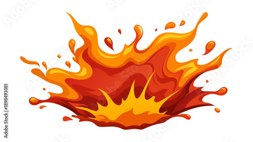 A vibrant explosion with fiery orange and yellow flames radiating outward in a dynamic burst isolated on white background, Vector