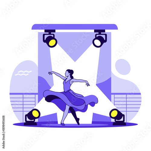 Ballerina Gracefully Performs Under Stage Lights Performance Art Elegance