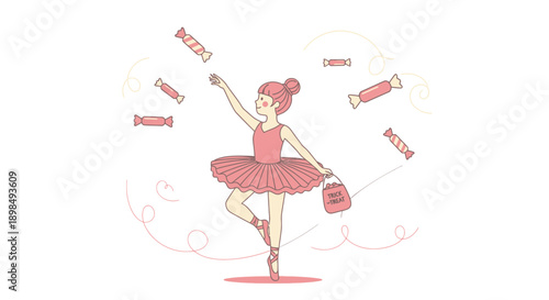 Ballet Dancer Enjoys Falling Candies While Holding Trick Or Treat Bag