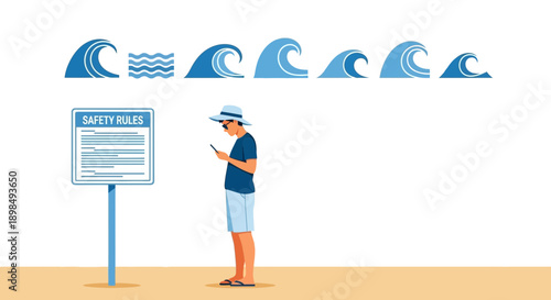 Beach Safety Rules Ignored by Man Distracted By His Smartphone