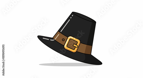 Black Pilgrim Hat With Gold Buckle Vector Illustration