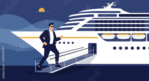 Businessman Embarks Luxury Cruise Ship For Exquisite Voyage