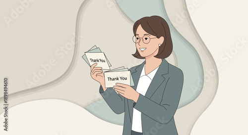 Businesswoman Expressing Gratitude With Thank You Notes