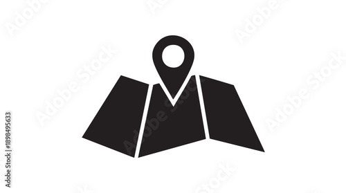 Black Location Pin and Folded Map Icon Vector