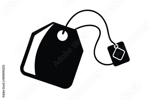 tea bag with tag line art silhouette vector illustration