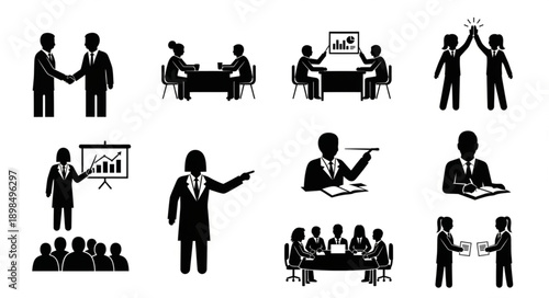 Business meeting and teamwork icons set.