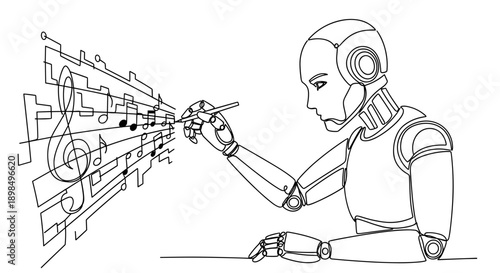 Robot composing music using technology for creative arts education, music production, and innovative projects