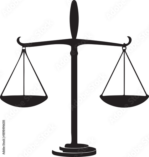 Black silhouette of a balance scale isolated on transparent background