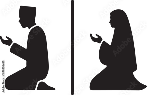 Prayer Silhouette Gender Separation Religious Illustration