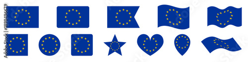 European Union flag set, EU flag icon, heart, pin symbol