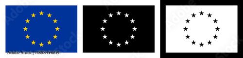 Black European Union flag set, black and white EU flag