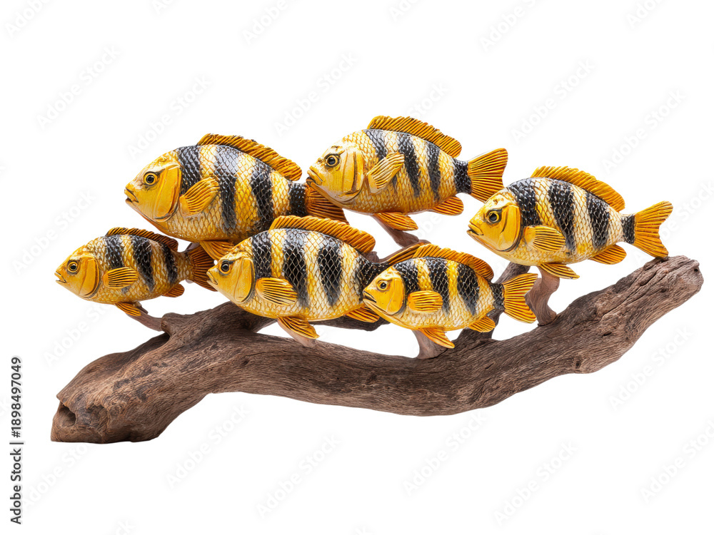 Fototapeta premium A group of fish are sitting on a branch