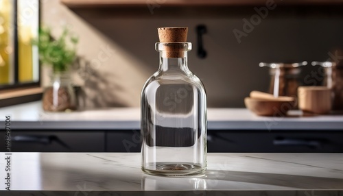 Wallpaper Mural a clear glass bottle with a cork stopper the bottle is sitting on a countertop Torontodigital.ca