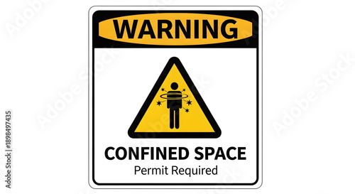 Warning sign indicating confined space with permit required for entry and worker silhouette