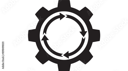 Black Gear Cog with Circular Arrows Icon Vector