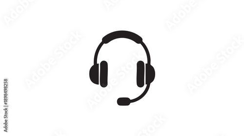 Black Headset with Microphone Icon on White Background