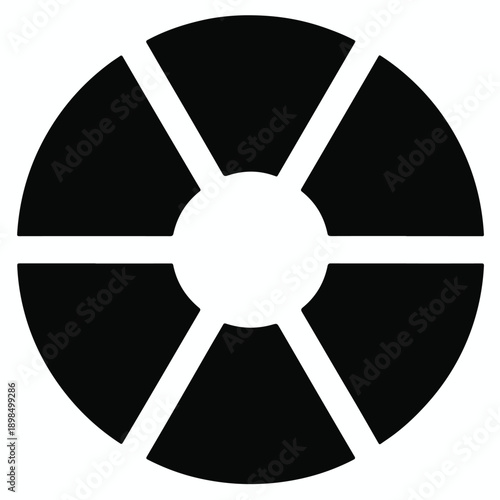 Black and White Abstract Circular Geometric Shape with Six Segments circle