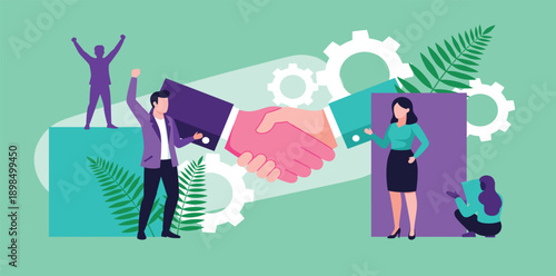 Business Partnership and Collaboration Illustration with Handshake, Teamwork, Success, and Cooperation Concepts for Corporate, Startup, and Professional Projects