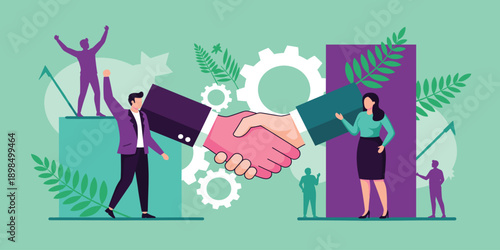 Business Partnership Collaboration Illustration with Handshake, Team Success, Cooperation, and Strategic Agreement Concepts for Corporate and Startup Projects