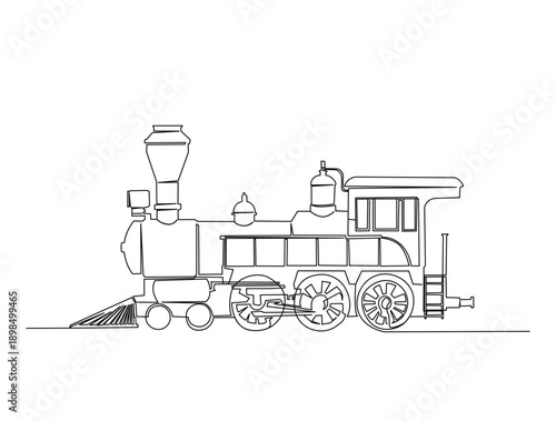 Continuous one line art drawing of vintage steam locomotive train. Editable stroke.