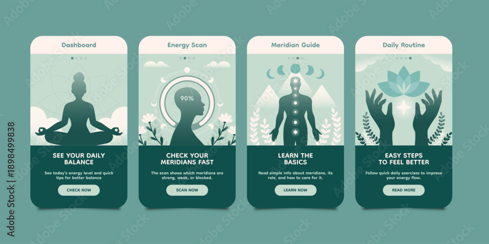 Φωτογραφία Energy meridian wellness mobile app interface illustration